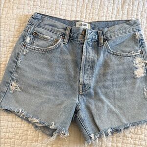 Gently Worn Size 26 Agolde Light Blue Frayed Hem Jean Shorts